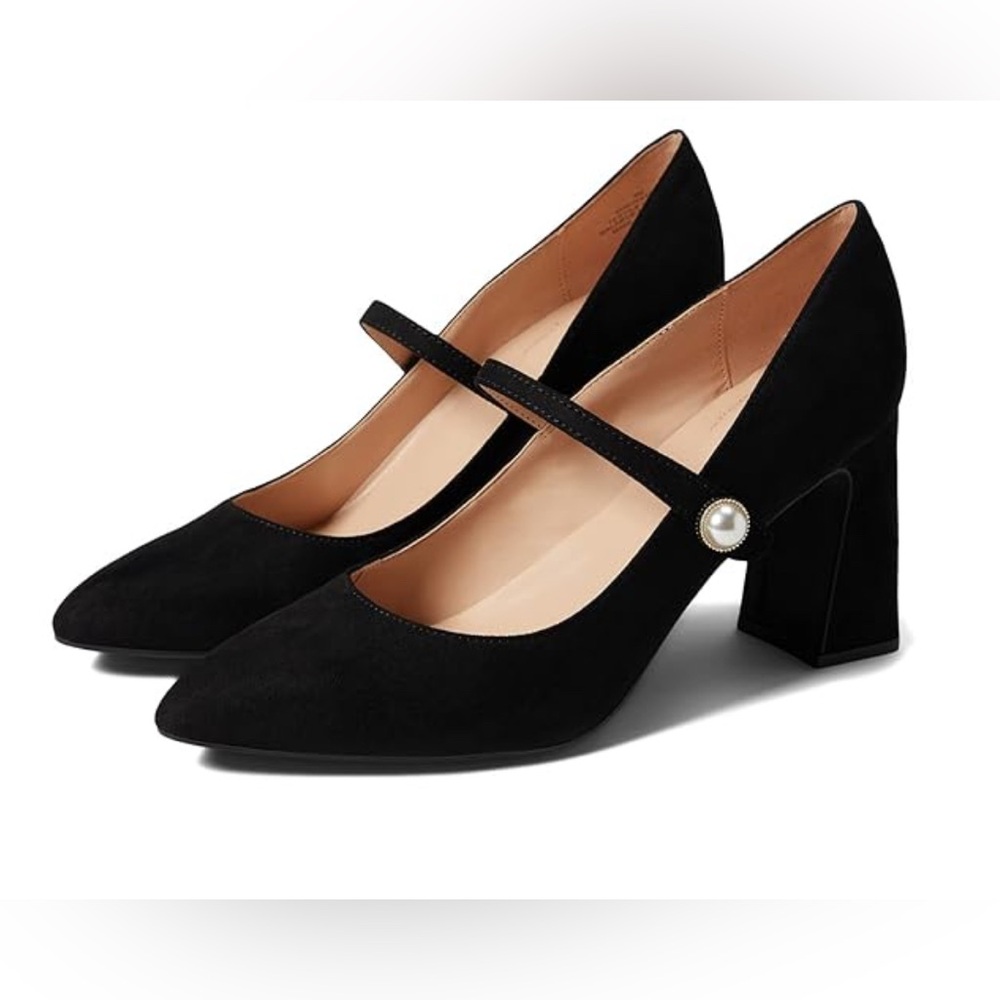 Bandolino Black Mary Jane dressy Block Heel Pumps with Pearl Accent size 9.5